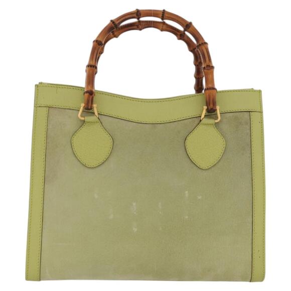 GUCCI Bamboo Hand Bag Suede Leather Lime Green Gold 002 123 002 123 - Picture 3 of 13